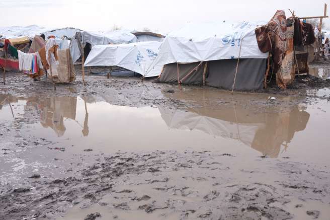 Makeshift shelters in the transit centre in Renk. 